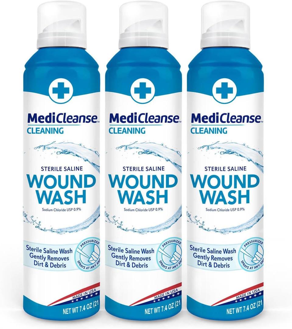 MediCleanse First Aid Sterile Saline Wound Wash, Promotes Healing, No Stinging or Burning, 7.4 oz (Pack of 3) - Made in USA