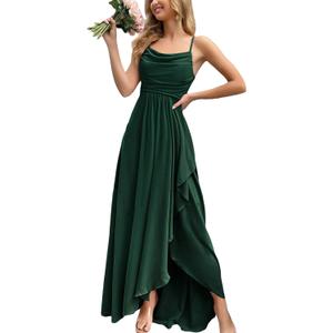 Women's Formal Evening Gown Elegant Long Prom Dress Summer Wedding Guest Party Cocktail Bridesmaid Maxi Dress, Dark Green Sma