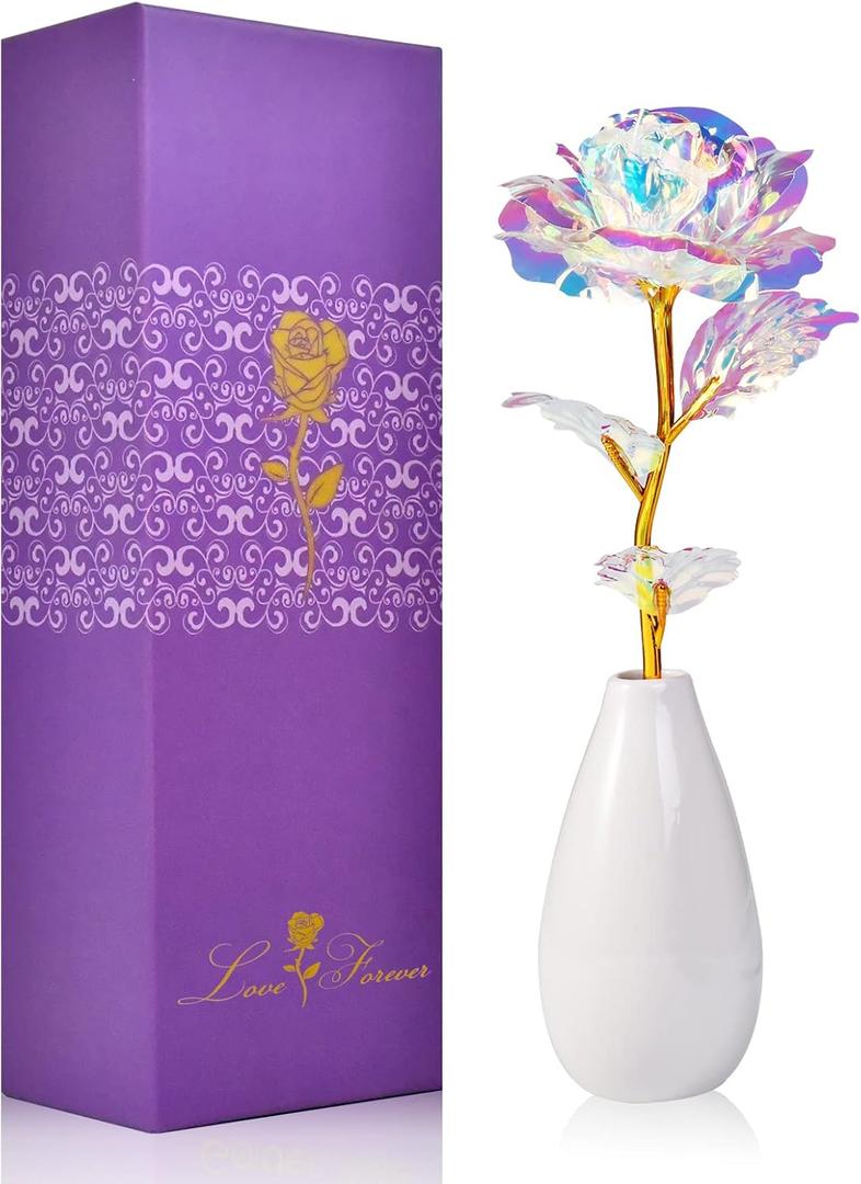 Tmacker Mothers Day Mom Gifts for Women Grandma - Artificial Rose Flowers with Vase Birthday Gifts for Mom Wife Her Valentines Day Anniversary Thanksgiving Wedding Christmas Galentines (Colorful)