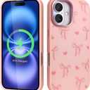 for iPhone 15 Case for Women Girl Men Boy,Compatible with Magsafe,Relief Printing Design,Shockproof Hybrid TPU+PC Case for iPhone 15 - Pink Bows and Hearts