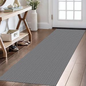 KOZYFLY Washable Runner Rug 2x6 Ft Runners for Hallways Non Slip Kitchen Runner Rugs Braided Cotton Entryway Runner Indoor, Carpet Runners for Hallway Kitchen Entryway Bedroom, Grey/Charcoal Grey