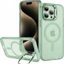 for iPhone 15 Pro Case Compatible with Magsafe, Clear Transparent Camera Kickstand iPhone 15 Pro Case Shockproof Heavy Duty Protective Cover Case for iPhone 15 Pro, Green