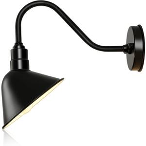 8 Inch Gooseneck Barn Sign Lights Outdoor, Black and White Angle Shade Outdoor Sign Lighting Fixture, Vintage Antique Farmhouse Style for Store Restaurant Porch Garage (8" Diameter, 1 PC)