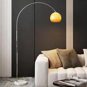 Burnt Orange Arc Floor Lamp for Living Room,Mid Century Modern | Glass Globe Lampshade,Stable Marble Base,Extendable Arch Arm,Chrome Body,Warm Cozy Glow,Suit for Reading Corner,Over Couch
