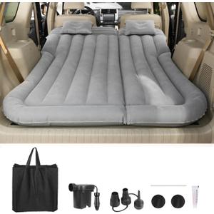 Suv Air Mattress, Car Mattress, Truck Bed Mattress, Car Camping Mattress with 6 Separate Chambers, Inflatable Car Bed with 2 Pillows & Electric Pump, Thickened and Double-Sided Flocking (Grey)