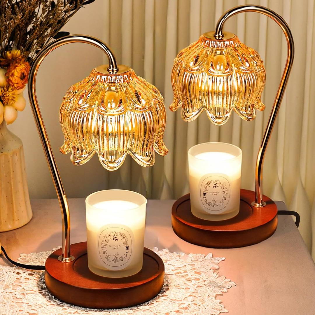 Funistree Flower Candle Warmer Lamp 2 Pack, Candle Lamp with Timer, Mothers Day Birthday Gifts for Women Mom, Lamp Candle Warmer for Jar Candles, Home Decor, 4 Bulbs, Amber