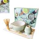 AROU - Matcha Eco Zen 7Pcs Matcha Set Whisk and Bowl, Small Whisk with Holder, Tea Cloth, Sifter, Bamboo Scoop  Spill Free Ceremonial Grade Japanese Tea Set with Handbook  Ideal for Beginners