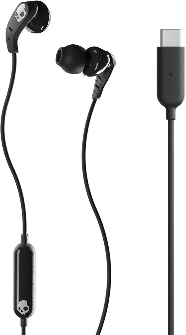 Skullcandy Set USB-C Wired Earbuds with Noise Isolating Fit, in-Line Microphone Call and Track Control for iPhone Android, Ear Gel Sizes Included for Custom Fit - True Black