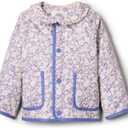 Amazon Essentials x Sofia Grainge Toddler and Baby Girls' Midweight Quilted Field Jacket with Ruffle (12 Months, Blue Ivory Delicate Floral)