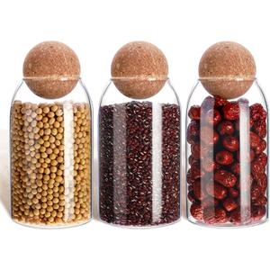 3 Pcs Glass Jar with Ball Cork Lid Decorative Round Bottle Sealed Canister Jar Storage Container Organizer with Airtight Seal Wooden Lid for Food Coffee Bean Candy Biscuits Spice(800 ML/ 27 Oz)