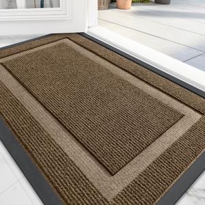 OLANLY Front Door Mat Indoor Outdoor Entrance, Waterproof All-Season, All-Weather Doormat, Sturdy Natural Rubber, Fade Resistant, Low Profile, Easy Clean Patio Porch Entryway Mat, 29.5x17, Brown