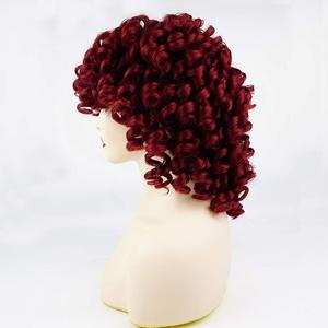 Burgundy Red Short Curly Wig For Women With Bangs Big Bouncy Fashion Curly Wigs