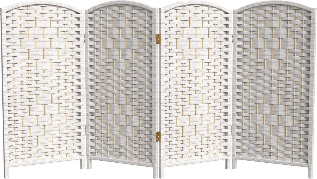Red Lantern 3 ft. Short Diamond Weave Fiber Folding Screen - White - 4 Panel