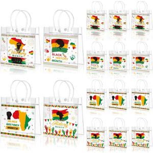 24 Pcs Juneteenth Gift Bags Black History Month Gift Bags with Handles Juneteenth Party Favors Clear PVC Gift Bags African American Goodie Bags for Freedom Day Independence Day, 8 x 8 x 3.15 Inch