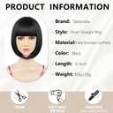 Bob Wig with Flat Bangs Include Wig Cap 12 Inch Black Short Hair Wig Synthetic Fiber Adjustable Size for Women Halloween Costume Party Colorful Wigs