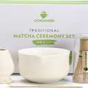 Ochcahser Matcha Set, Japanese Tea Set Includes Matcha Bowl with Spout, Matcha Whisk Holder (chasen), Bamboo Matcha Whisk and Bamboo Scoop, Ceramic Matcha Kit for Tea Lovers (4 PCS, Beige)