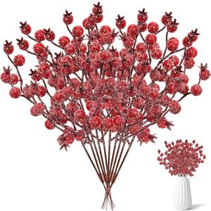 Christmas Tree Berries Picks, 10 Pcs Artificial Red Holly Berries Stems Christmas Decor for Christmas Tree Branches Fillers Ornaments