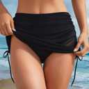 Leoparts Womens Mesh Swim Skirt High Waisted Tummy Control Swimsuit Bottoms Ruched Drawstring Bathing Suit Bottom (Black, XL)