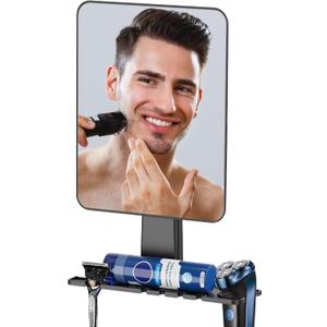 Shower Mirror Fogless for Shaving, Fogless Mirror for Shower with Razor Holder, NO-Drilling & Removable, Shatterproof & Waterproof with 2 Adhesive Hooks