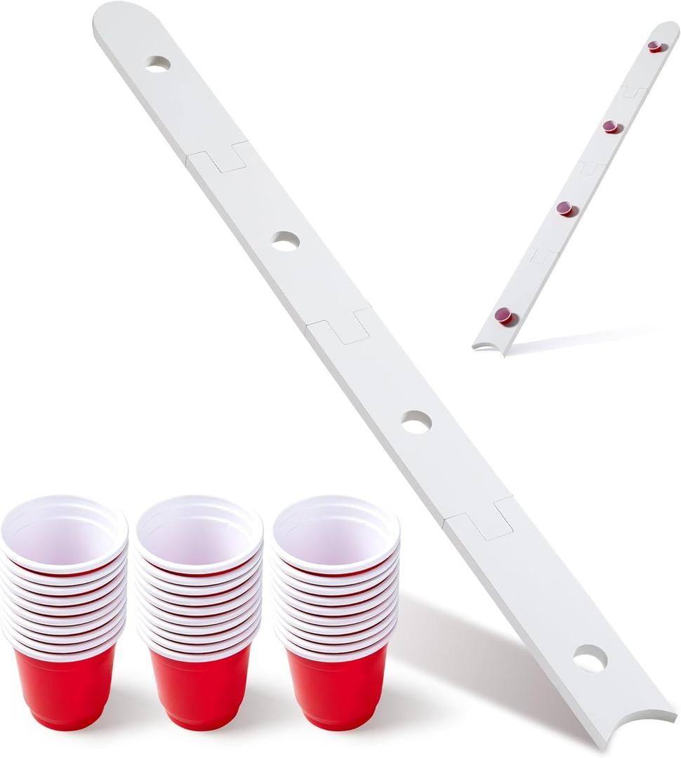 5 Ft Shot Board 4 Person Shot Ski Retro Rustic Wood Ski Shot Board with 48 Cute Shot Glasses for Party,Wedding Celebration,Birthday Family Gathering,Game Night - 56x4x0.8in (White)