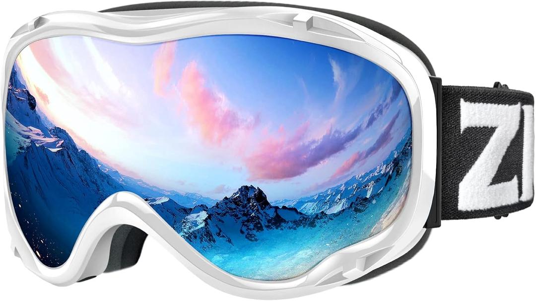 ZIONOR Lagopus B1 Ski Goggles OTG Anti fog Snow Goggles UV Protection Snowboard Goggles for Men Women Adult Youth (A Vlt 8.6% Silver Lens White Frame)