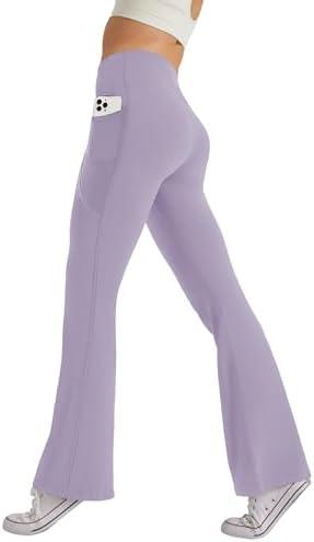 SEAJOJO Women's High Waist Flare Yoga Pants Tummy Control Casual Bootcut Leggings with Side Pockets Purple at Amazon Womens Clothing store L