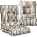 EAGLE PEAK Tufted Outdoor/Indoor Seat/Back Chair Cushions, Set of 2, 42'' x 21'', Beige Stripe