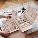 HofferRuffer Jewelry Box with Drawer for Women Girls, Faux Leather Storage Jewelry Organizer Jewelry Case with Two Layers Display for Earrings Rings Necklaces (White)