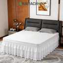 Queen Bed Skirt, Double-Layered Ruffled Eyelet Bed Skirt, Wrap-Around Elastic Dust Ruffle Queen Size with Gathered Styling and Embroidered Details, 14" Drop Length (White)