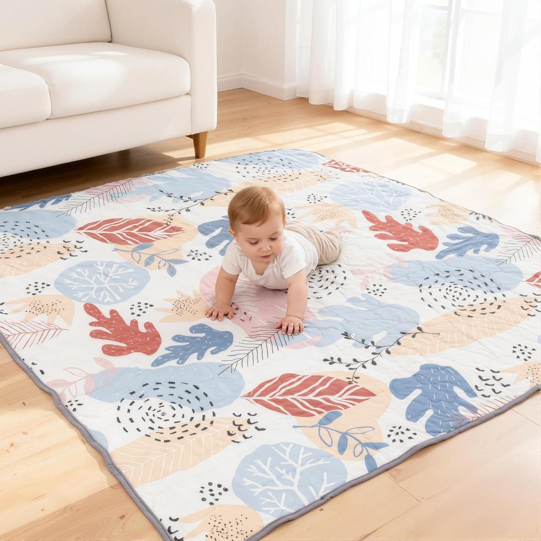 50"x50" Baby Play Mat, Premium Thicker Foam Floor Mat, Bohemian Non-Slip Playpen Mat for Infants & Toddlers, Foldable Machine Washable Crawling Mat