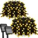 Flechllary 2 Pack-Solar String Lights, 78Ft 200 LED Solar Lights Outdoor with 8 Modes Solar String Lights Outdoor Waterproof for Yard, Fence,Balcony, Party,Christmas Tree Decorations (Warm White)