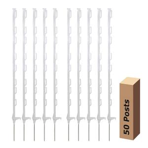 50 Pack Electric Fence Posts, 48 Inch Plastic Step in Fence Post, Temporary Fence Posts for Farm Protection and Livestock, White