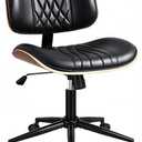 VECELO Armless Office, Computer, Desk Chair with Wheels, Wood Grain, Black