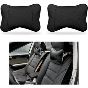 DXNQ 2PCS Car Neck Pillow, Soft Leather Headrest Pillow for Car Support Neck, Breathable Ergonomic Neck Support Relief Cushion for Driving with Adjustable Strap, Universal Car Accessories (Black)