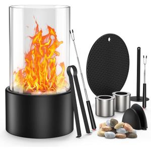 MoKo Table Top Firepit Indoor - Tabletop Fire Pit with Glass Rocks, Smokeless Small Fire Pit with 2 Replaceable Burners, Stainless Steel Round Fireplace for Home Decor, House Warming Gifts, Black MoKo Table Top Firepit Indoor - Tabletop Fire Pit with Glass Rocks, Smokeless Small Fire Pit with 2 Replaceable Burners, Stainless Steel Round Fireplace for Home Decor, House Warming Gifts, Black