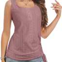 Women's Tank Tops, Summer Tops for Women 2024, U Neck Tank Tops Henley Tank Top Embroidery Sleeveless Stretch Basic Top Shirts, M