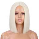 ENTRANCED STYLES Platinum Blonde Wig Straight Hair Short Bob Wigs for Women Middle Part Shoulder Length Synthetic Wig Cosplay Halloween Party Wigs (12.5 Inch)