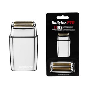 Bundle BaBylissPRO Barberology Double Foil Shaver, FXFS2 SILVERFX Professional Electric Shaver + BabylissPRO Barberology Professional FXRF2 SILVERFX Replacement Double Foil Shaver Head with 2 Cutters