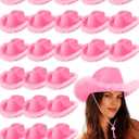 Jecery 24 Pack Pink Cowgirl Hat Bulk Cowboy Hats with Feather Boa for Women Girl Bachelorette Birthday Party Costume