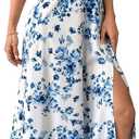 GORGLITTER Women's Floral Backless Maxi Dresses Ruffle Sleeveless Summer Cocktail Graduation Wedding Guest Sun Dresses (Blue and White) XL