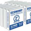 Samsill 2 Inch 3 Ring Binders, Made in USA, Economy Round Ring, Clear View Cover, 425 Sheet Capacity - for School, Home, Office - White, 12 Pack