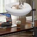 Cat Bed for Desk Removable Cushion Pet Desk Bed for Home Office, Comfortable Cat Perch for Indoor Kitty Max 40 LBS, 360 Rotating & Height Adjustable (White)