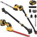 4-In-1 Pole Hedge Trimmer Cordless - Electric Hedge Trimmer & Grass Shear with Extension Pole, with 3.0Ah Battery,180 Adjustable Angle, 14.6Ft Reach, Lightweight, Hedge Trimmers Cordless with Battery (Yellow)