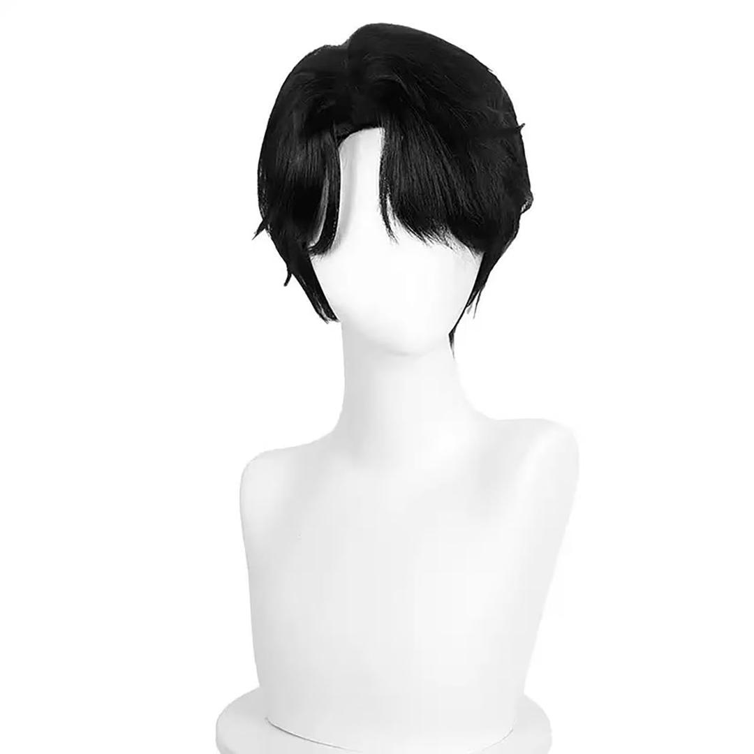 Black Wig for Cosplay, 12 Inch Short Costume Wig, Side Part Synthetic Hair for Men Halloween
