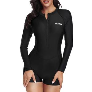 Daci Women Long Sleeve Rash Guard One Piece Boyleg Swimsuit Zipper Surfing Bathing Suit UPF 50+ Size M