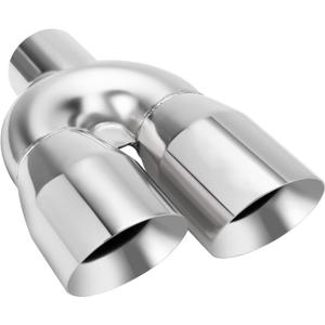 LCGP Dual Exhaust Tip 3 inch Inlet 4 inch Outlet 12" Length Universal Polished 304 Stainless Exhaust Tip Tailpipe for Car Truck Double Wall Weld-on Angle Cut (Left)