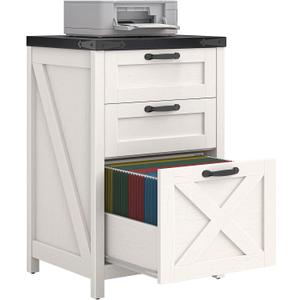 Farmhouse File Cabinet with 3 Drawers for Home Office, White and Black