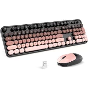 MOFII Wireless Keyboard and Mouse Combo, Retro Full Size Typewriter Keyboard with Number Pad and Sport Car Mouse for PC Computer Desktop Laptop Windows (Black Colorful)