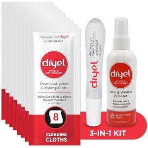 Dryel At-Home Dry Cleaner Starter Kit with Wrinkle Release Spray, New and Improved, Gentle Laundry Care for Special Fabrics and Dry-Clean-Only Clothes, 6 Loads with On-the-Go Stain Remover