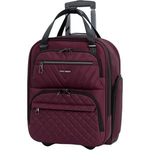 KROSER Carry On Underseat Multi-functional, 16-inch Underseater Lightweight Overnight Suitcase for Women, Burgundy, 12 x 7 x 16 inches